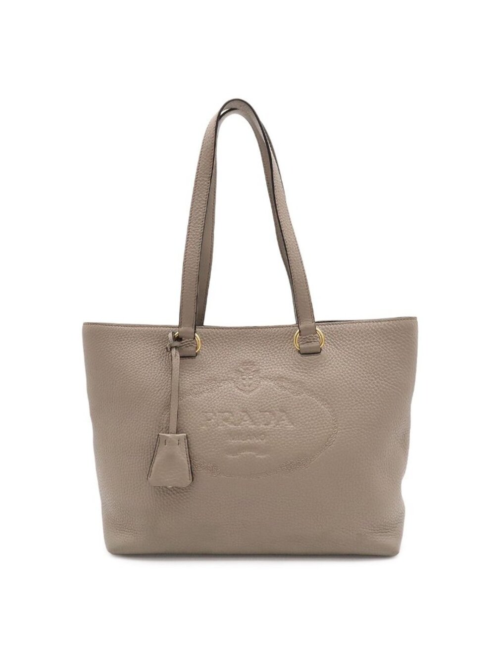 Prada Logo Tote Shoulder Bag Leather Argilla Greige Gold Domestic Purchase